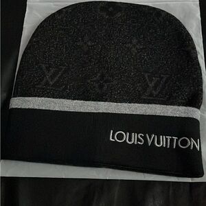 Louis Vuitton Black & Silver Monogram Knit Hat